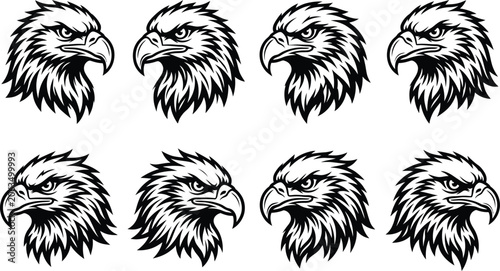 Obraz na plátně Eight eagle head illustrations vintage engraving style isolated on transparent b