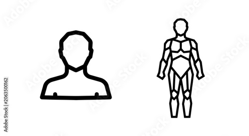 Photos Human anatomy head and full body outline icons with skeletal