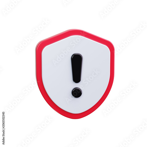Shield exclamation 3d render icons