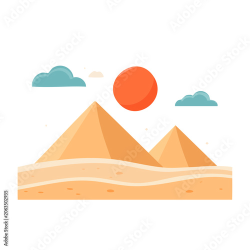 Minimalist 3D pyramid with sphere and clouds