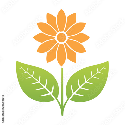 Orange flower with green leaves icon