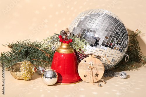 Disco balls with fir tree b...