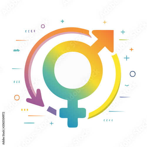Rainbow gender symbol illustration with arrows
