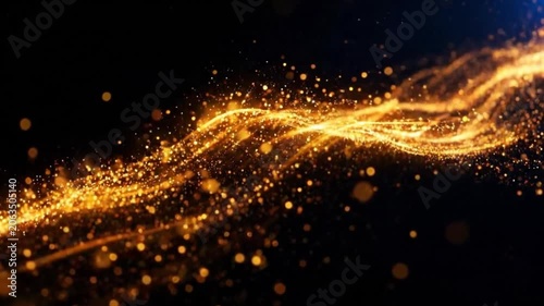 Golden light particles flowing wave.