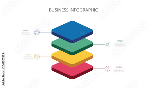 3d layers business infographic template with 4 steps. Diagram chart template for business presentation. Vector illustration.3d infographic.