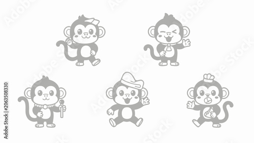 Canvas Print Cute Monkey Characters Collection - Vector Art