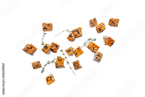 Flying pieces of fried tofu...