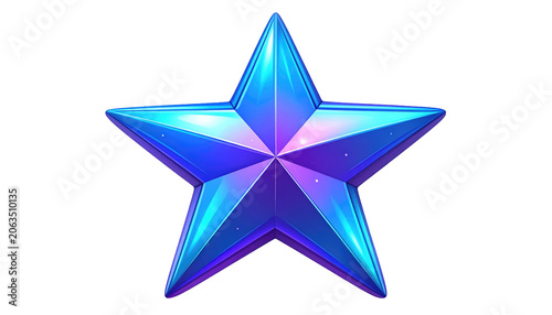 A vibrant, five-pointed shape with a gradient of blue, teal, and purple hues, rendered in a shiny, stylized aesthetic