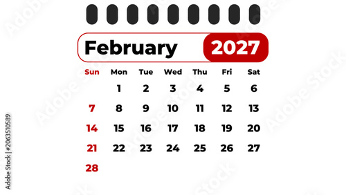 Fotografie february 2027 calendar page by month