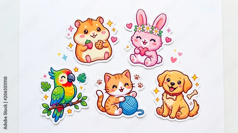 Obraz premium Cute Cartoon Animal Stickers Set for Kids and Creative Projects