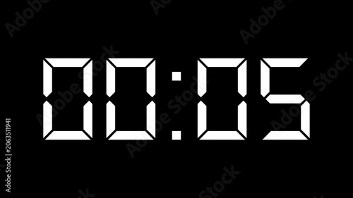 60 Second Digital Countdown Timer Animation – One Minute Clock Countdown on Black Background
