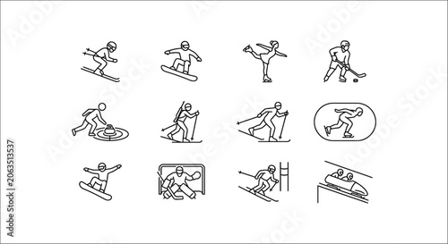 Photography Winter sports line icons on a white background