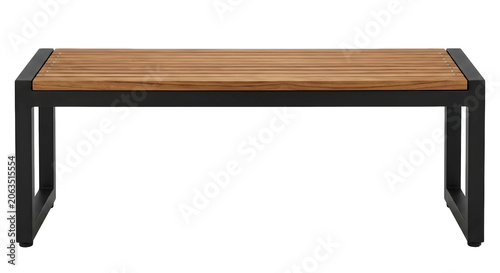 Premium modern backless teak wood bench isolated on transparent background png 
