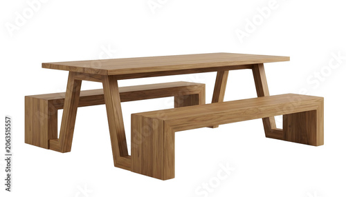 Premium modern wooden picnic table and bench set isolated on transparent background png 