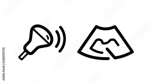 Schilderij op canvas Medical ultrasound probe and sonogram fetal display icons