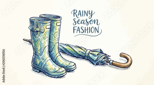 Konstfotografi Fashion  illustration  boots  of  rainy  and  season  season  with People