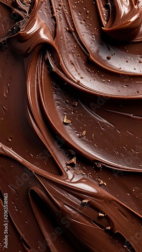 A close-up view of smooth, rich, chocolate frosting