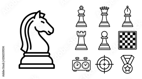 Photos Chess Pieces and Board Icons Set