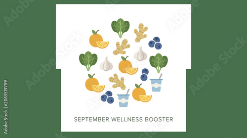 Quadro su tela Fresh fruits and vegetables arranged for a September wellness booster display