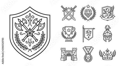 Φωτογραφία Heraldic Emblems & Crests: Shields, Swords, Trophies, Crowns