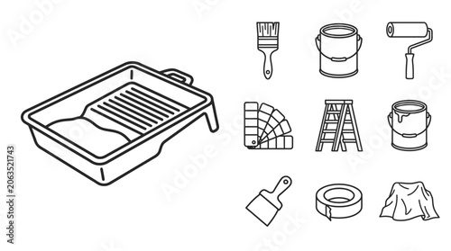 Photos Painting Tools Icons Set - House Renovation and DIY Supplies