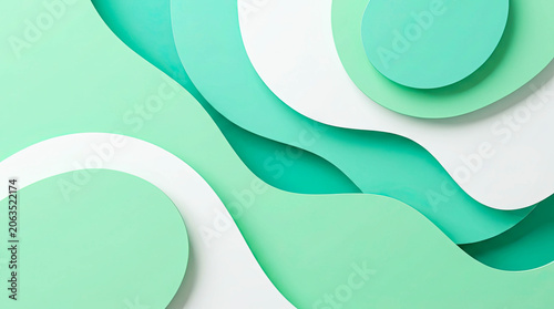 Soft layered circles flow in mint and white hues. Smooth curves create a soothing, modern aesthetic. Ideal for calming digital backgrounds or minimalist designs. Clean lines evoke peace, balance