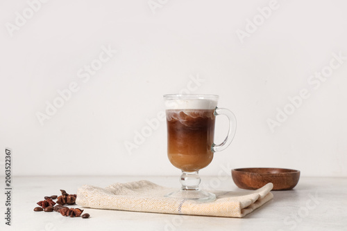 Glass cup of iced latte wit...
