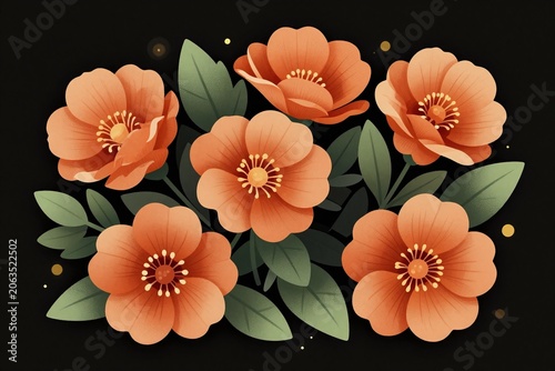A bunch of orange flowers on a black background
