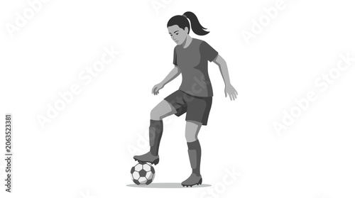 Photos Focused Female Soccer Player Dribbling Ball on Isolated White Background