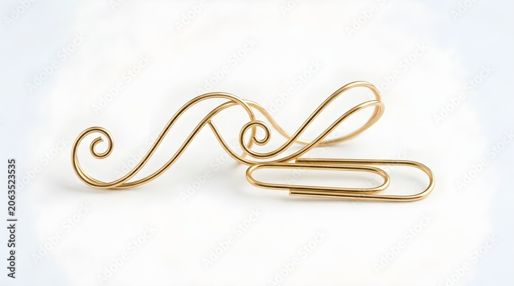 Naklejka premium Decorative golden metal stationery element and a slender clip rest on a neutral surface suggesting creativity and organization in office supplies with a touch of sophisticated charm for business