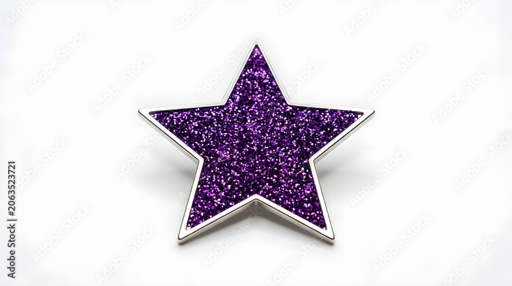 Obraz premium Sparkling Purple Star Symbol Embellishment with Glittery Texture and Metallic Outline on a Light Colored Surface