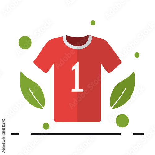 Red T-shirt with Number One and Green Leaves Icon