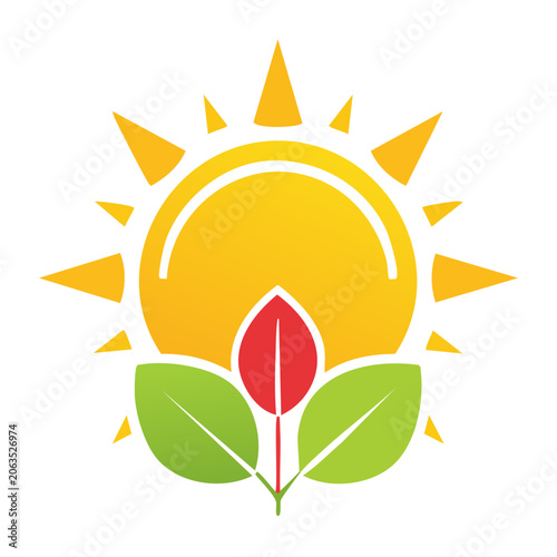 Sun and Leaf Icon with Transparent Background