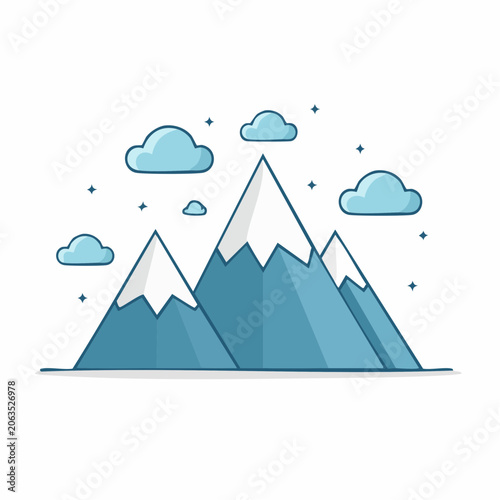 Stylized Mountain Range with Clouds and Stars