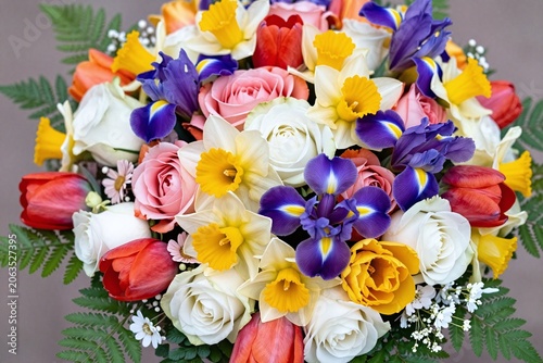 A bouquet of colorful flowers on a black background