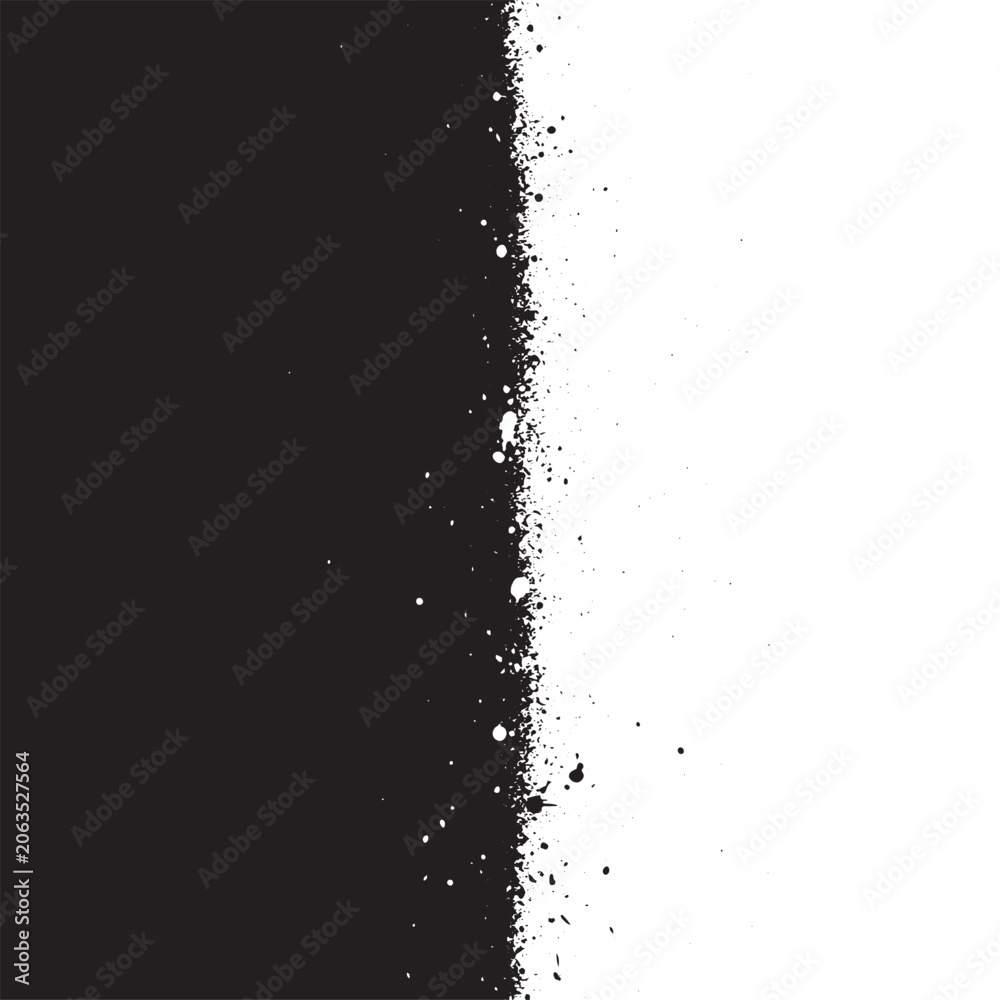 Obraz premium Abstract black and white split background with grunge spray paint splatter texture edge 