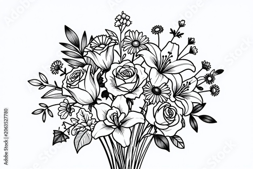 a bouquet of flowers on a black background
