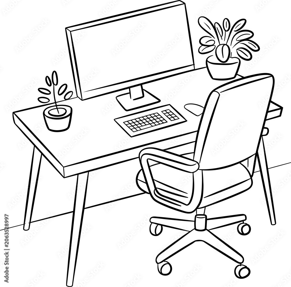 Fototapeta premium Home Office Desk Workspace Illustration