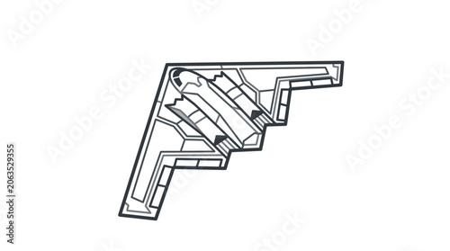 Obraz na płótnie Tactical stealth bomber plane technical line illustration.