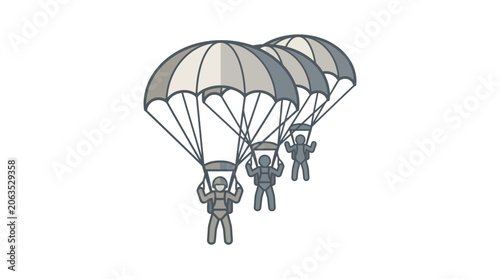 Obraz na płótnie Three paratroopers descending under open parachutes