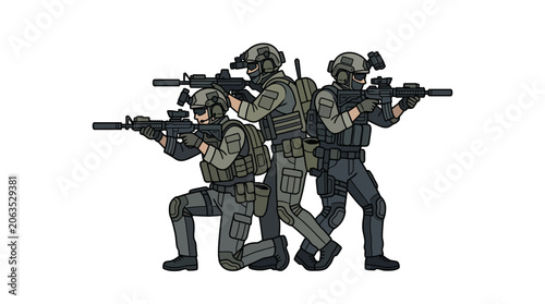 фотографія Military special forces team with tactical rifles flat.