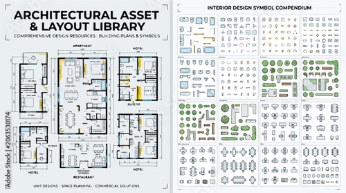 Photography Architectural asset and layout library, comprehensive building plan symbols vect