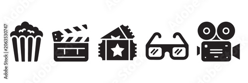 Cinema Entertainment Icon Set Movie Theater Vector Collection