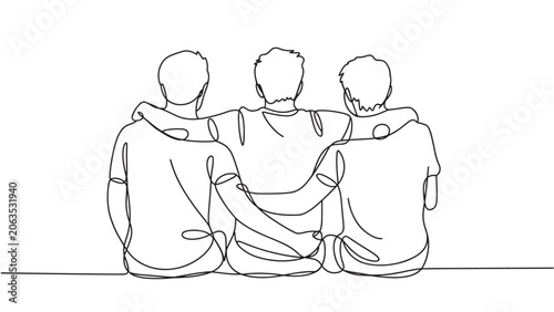 Continuous Line Friends Hug Support Unity One Line Vector Illustration