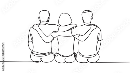 Continuous Line Friends Hug Support Unity One Line Vector Illustration