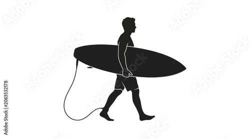 Photos Minimalist vector icon of a surfer carrying a surfboard, embodying beach lifesty