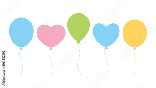 Pastel Balloon Set Birthday Party Celebration Flat Vector Illustration