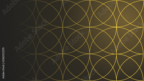 Elegant black background featuring an interconnected golden geometric circle pattern with a luxurious modern appearance. Perfect for premium branding, invitations, certificates