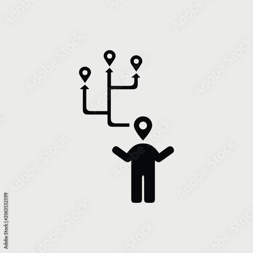 Black silhouette of a person holding a ladder with three birds perched on view