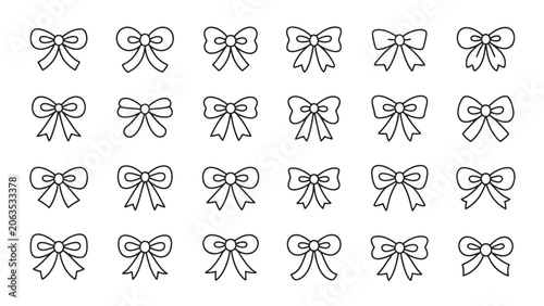 Ribbon Bow Outline Set Minimalist Line Art Vector Collection
